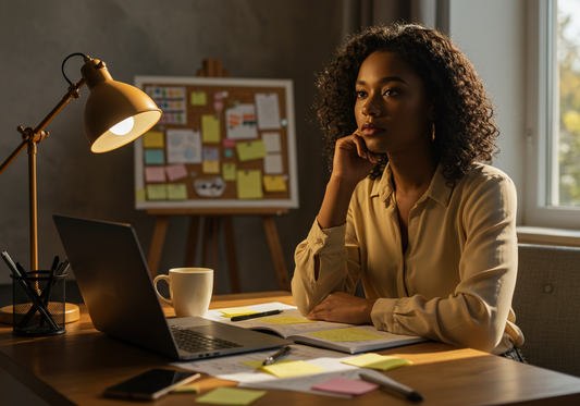 Afro-Latina entrepreneur reflecting on her business journey.